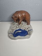 Vintage Ceramic Brown Bear/Grizzly Catching Fish/Salmon Ashtray Man Cave/Cabin picture