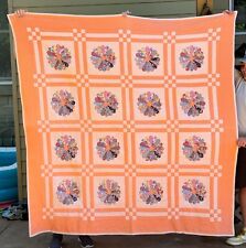 Vintage Dresden Plate Quilt Hand Stitched Pink & Peach/ Colorful 78”x80” picture