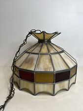 Vintage Stained Glass Hanging Light Fixture Old School Multicolored 17