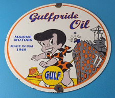 Vintage Gulf Gasoline Sign - Pride Oil Marine Gas Pump Station Porcelain Sign picture