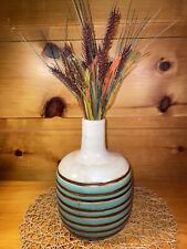 Kirkland’s Glazed Green Brown Tan Striped Pottery Vase Bottle Jug 10.75