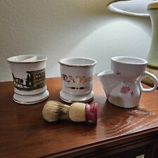Vtg. Shaving Mug w/ Horse Drawn Trolley,  Floral Scuttle Cup & W A Fowles Cup picture