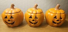 Partylite Halloween Decor Votive Candle Trio x3 Jack O Lantern Pumpkin Ceramic picture