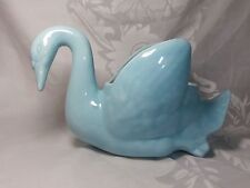 SMALL VINTAGE BLUE POTTERY SWAN FIGURAL PLANTER 7.25