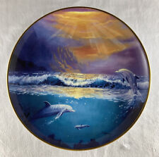 DAWN OF THE DOLPHIN Plate Delmary Ocean Sea Life Fish Franklin Mint Blue Gold picture