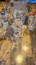Vintage cardinal and dogwood glass pitcher w/ 6 matching glasses(Rare item) picture