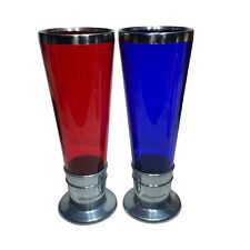 2 Snap On Tools Fluted Acrylic Pilsner Beer Glasses Blue and Red picture
