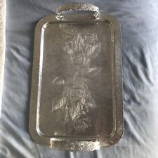 Continental Silver Co Hammered Aluminum Wild Rose Serving Tray 1950's VTG picture