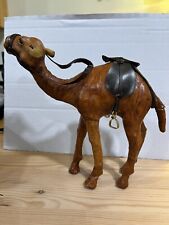 7 Inch Tall Vintage Old Handmade Leather Wrapped Camel Statue Figure picture