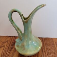 MCM 1970 Art Pottery Ewer Pitcher Vase Glazed Green Mid Century Modern Signed 7