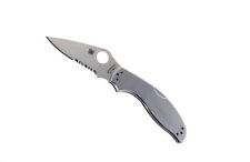 Spyderco Uptern Folding Knife Gray SS Handle 8CR13MOV Serrated Edge C261PS picture
