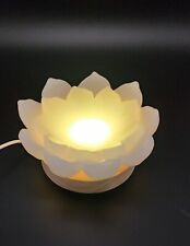 White Jade Hand Carved Lotus Flower, With Wood Color Changing Base Included picture