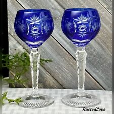 Nachtmann Traube Cobalt Blue Cordial Glasses Cut to Clear German Vintage Glass * picture