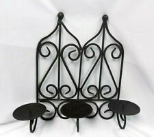 vintage 3 candle holder Wrought Iron Scroll Design Wall sconce Black Metal picture