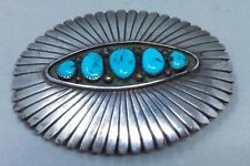 Vintage Navajo Sterling Silver and Turquoise Belt Buckle By Wilbur Musket picture