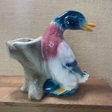 VINTAGE Planter Royal Copley Mallard Duck Glazed Ceramic USA Stump - Pretty picture