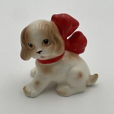 Vintage Ceramic Sitting Spaniel Dog/Puppy Figurine Lg Red Bow Japan Clover Mark picture