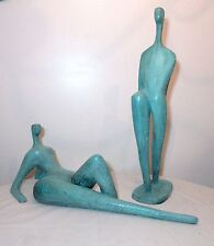 LARGE 2pc modern Itzik Benshalom 2/9 figural patinated nude bronze statue couple picture