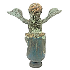 Vintage Hand Carved Wooden Angel Figure Statue Aritsan Antique 9.5