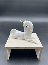 Vintage Enesco Resting White Unicorn with Gold Horn 1980's picture