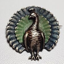 Antique Peacock Coin Silver Brooch Unsigned Attleboro Falls MA 1800's picture