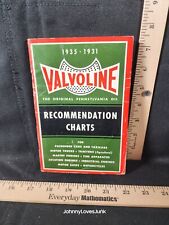 1935 Valvoline PA Oil Lubricant Chart Cars/Motorcycle/Tractors/Marine/Fire  picture