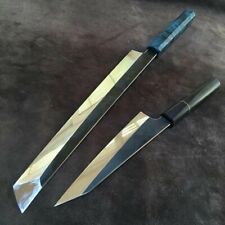 WILD CUSTOM HANDMADE 2 BEAUTIFUL CHEIF KNIVES IN HIGH POLISHED STEEL WITH SHEATH picture