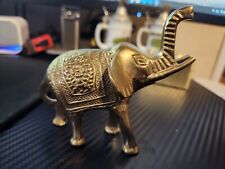 VTG Solid Brass Elephant Figurine Made in India Trunk Up Good Luck picture
