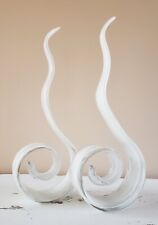 Vintage MCM Murano Style Art Glass Ribbon Swirl Sculpture Set White Gold 15