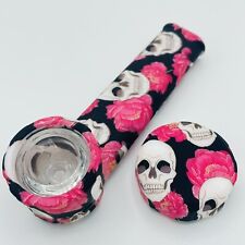 Silicone Smoking Pipe with Glass Bowl & Cap Lid | Skulls And Flowers | USA picture