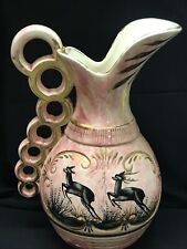 Vintage Hubert Bequet Large Pitcher Vase With Deer Marked 260 Belgium Pottery picture