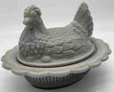 Chicken Hen on Nest Covered Dish - Gray Marble Glass - Mosser USA picture