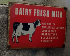 RARE PORCELAIN DAIRY FRESH MILK ENAMEL SIGN 18X12 INCHES SINGLE SIDED picture