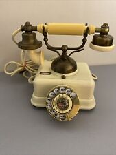 Vintage Rotary Dial Telephone Made In Japan White W Brass Accents Japanese Retro picture