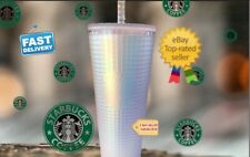 🌺Starbucks Spring 2022 White/Iridescent Grid Soft Touch Cold Cup 24 oz Venti picture