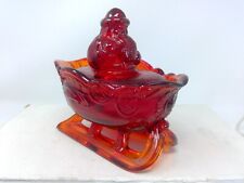 Vintage Westmoreland Red Glass Santa Sleigh Covered Dish picture