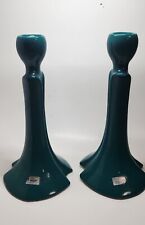 Vintage Haeger Ceramic Art Deco Candle Stick Holders Pair - Turquoise Blue #425 picture