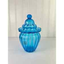 Vintage Blue Glass Liberty Craftworks  Candy Dish Greenfield Small Jar with Lid picture