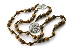 Brown Carved Wood St Saint Michael Archangel Rosary Beads Chaplet 6M Strong Cord picture