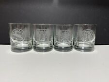 Four (4) Etched Holiday Christmas Rocks Glasses - Santa, Reindeer, Snowman, Tree picture