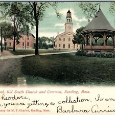 c1900s UDB Reading, MA High School Old South Church Postcard Brookline Sta. A102 picture