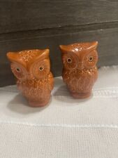 Vintage Brown Ceramic Owl Salt & Pepper Shakers 3” Tall picture