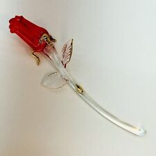 Vintage Glass Sculpture Red Gold Rose Long Stem Love Valentine's Day Gift picture
