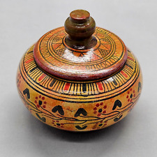 Vintage Greek Reproduction Pyxis Small Hand Painted Ceramic Bowl w Lid 800 BC picture