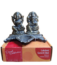 Diwali Celebration Lakshmi Ganesh Idol Metal Diya Brand New Gold Tone picture