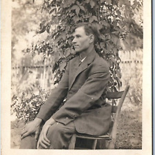 c1910s Man Outdoors Chair RPPC Portrait Gentleman Classy Suit Tree Vine PC A251 picture
