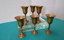 Vintage Lot Of 6 Brass Wine Goblets Cordials Unpolished Patina 4” Made In India picture