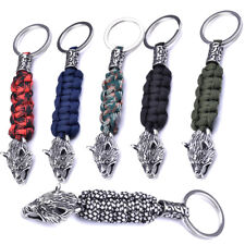Men's Vintage Stainless Steel Wolf Keychain Keyring Parachute Rope Key Chain New picture