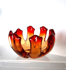 MCM Murano Art Glass Flame Bowl Red & Amber Hand Blown 50's Art Glass Italy picture