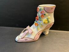Vtg Porcelain White & Pink Boot w/ Gold Trim ~ Unmarked ~ picture